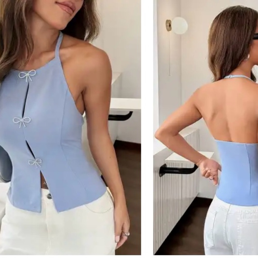 40. Chic Light Blue Halter Blouse